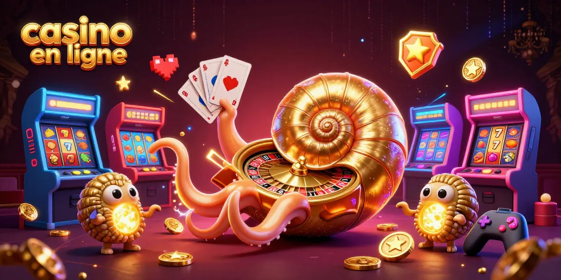 Jouez sur un casino en ligne avec une scène dynamique mettant en avant un nautilus géant et des éléments de jeu animés.