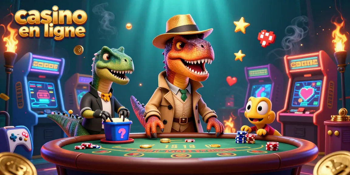 Jouez au casino en ligne avec un velociraptor et un pit boss dans une scène dynamique illustrée.