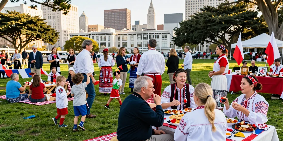 Community gathering of Polish residents in San Francisco at https://www.sfpol.com/ celebrating cultural heritage and traditions.