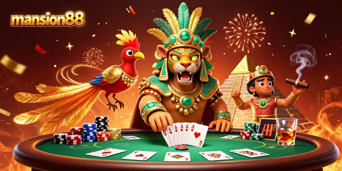 Experience thrilling poker action with mansion88 at an ultra-detailed 3D casino illustration.