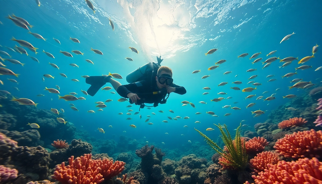 Tauchen in bunten Korallenriffen mit lebhaften Fischen und klarem Wasser.