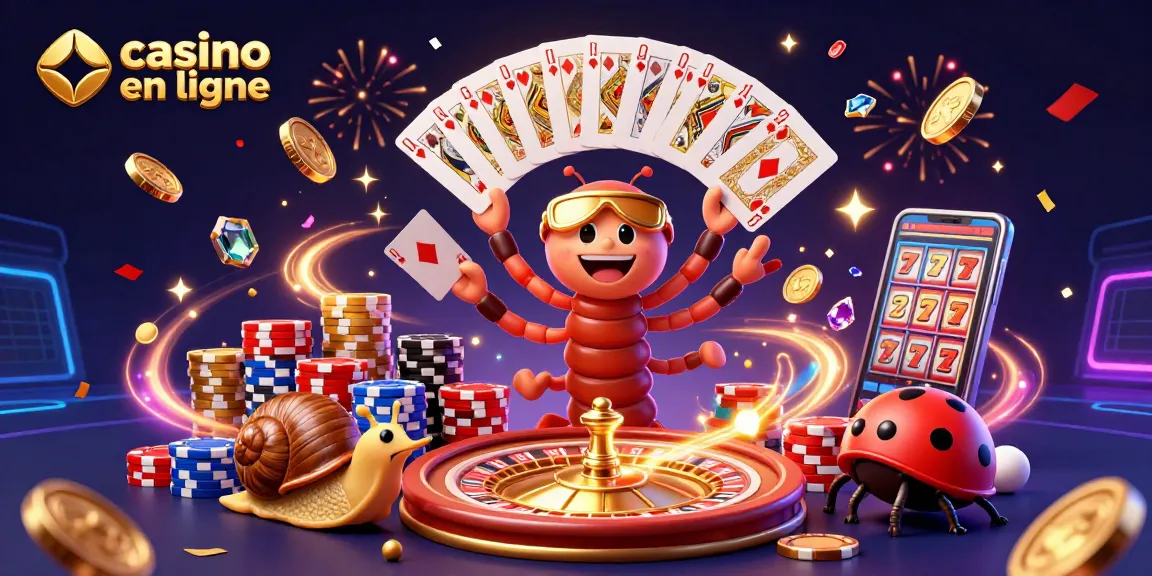 Une scène animée de casino en ligne avec un millipède à main multiple et des jetons flamboyants.