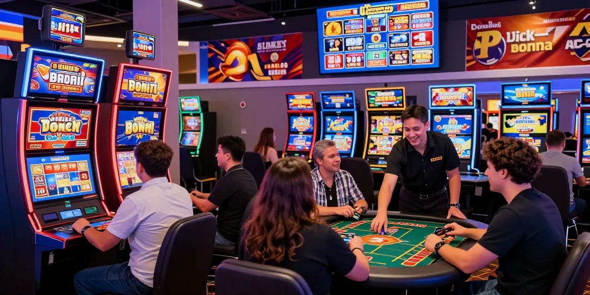 Players enjoying exciting credit card casinos with vibrant slot machines and live tables, showcasing fun gameplay.