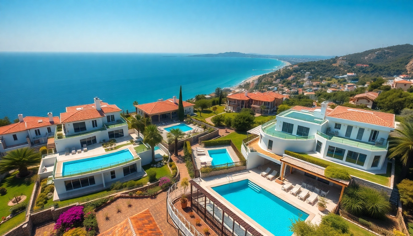 Stunning luxury villas illustrating alanya turkey homes for sale with coastal views and gardens.