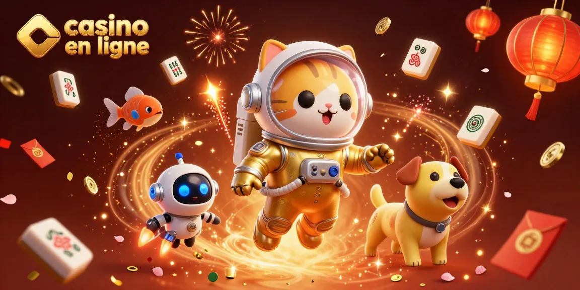 Jouez à casino en ligne dans une scène dynamique avec un chat astronaute et un chien robot.