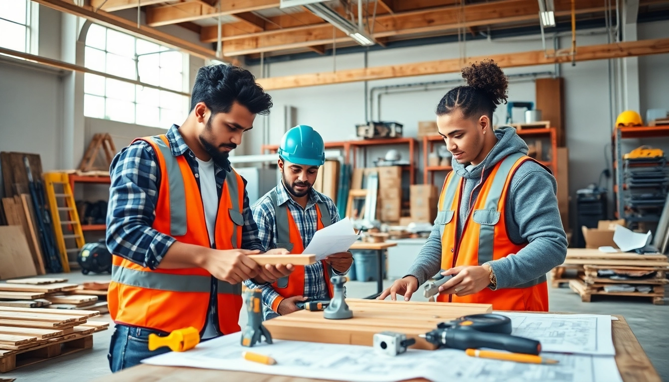 Showcasing a construction apprenticeship, apprentices work collaboratively in a training environment.