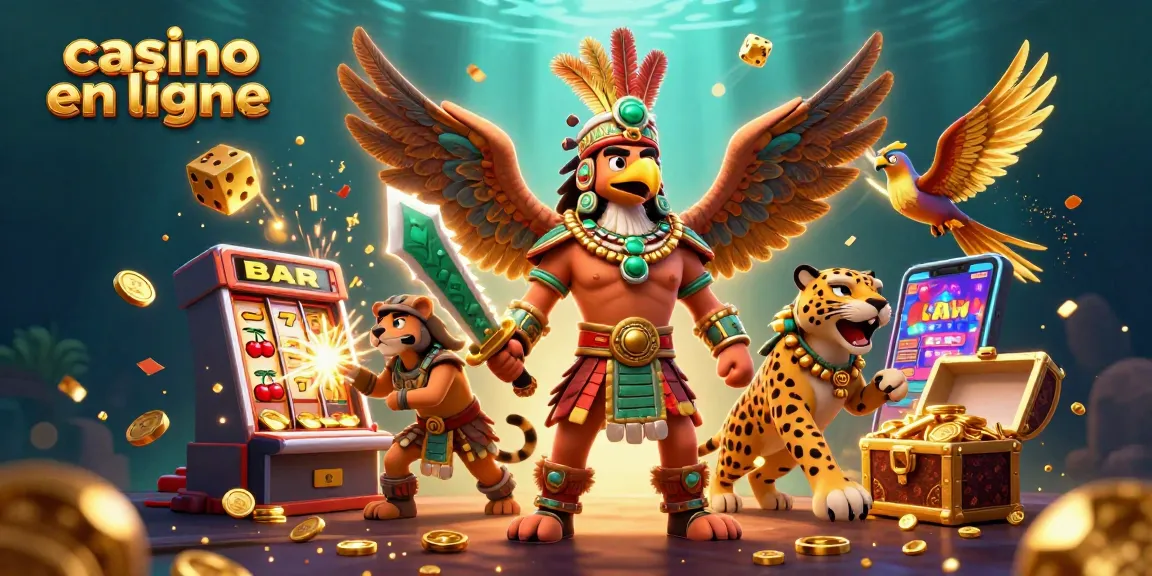 Jouez à un casino en ligne avec un guerrier aztèque et un jaguar, découvrez des jackpots de jeux dynamiques.