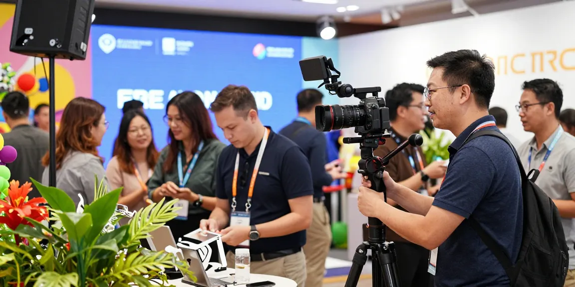 Capturing engaging moments at corporate events with videography services in Sg, showcasing a professional videographer in action.