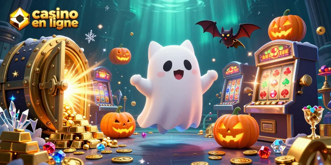 Le casino en ligne animé par un chat fantôme et une chauve-souris, entouré de trésors scintillants.