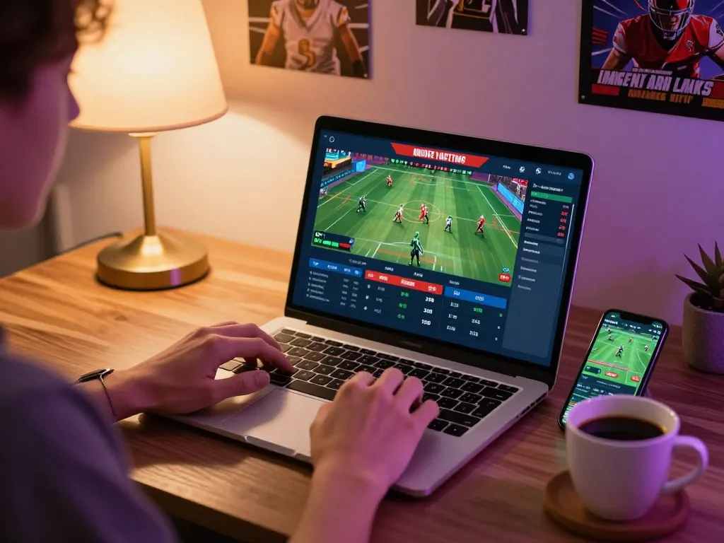 Cakhiatv user actively placing a sports bet while enjoying a cozy home environment.