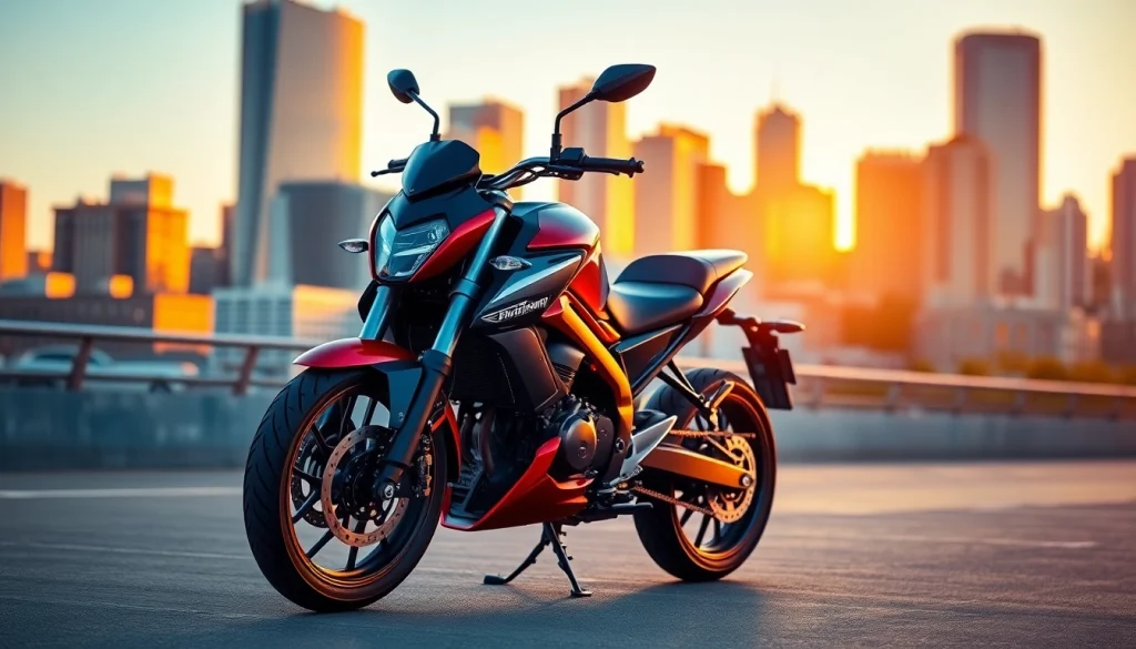 Motorrad Leasing: Modern motorcycle in an urban setting, showcasing vibrant design and energy.