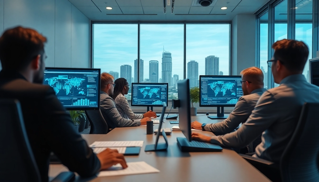 Cyber Threat Protection Tampa team analyzing cybersecurity data in a modern office.