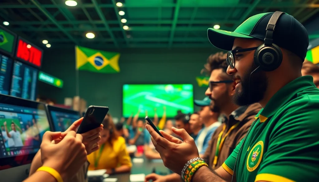 Bettors engaging with the best sports betting sites for Brazil, showcasing excitement and enthusiasm.