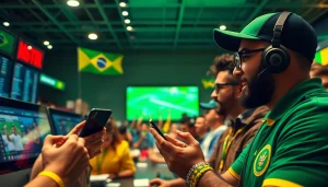 Bettors engaging with the best sports betting sites for Brazil, showcasing excitement and enthusiasm.