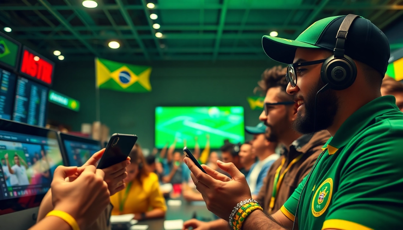 Bettors engaging with the best sports betting sites for Brazil, showcasing excitement and enthusiasm.