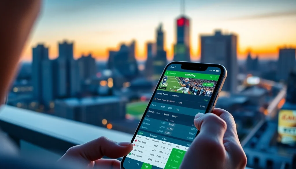 Engaging user explores best sports betting apps India on a mobile interface in a modern setting.