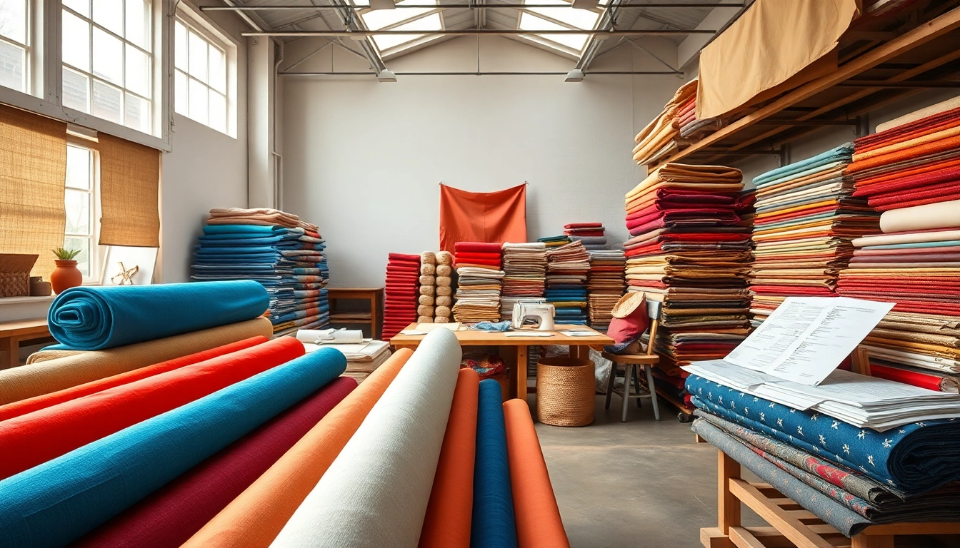 Canvasstoffen in een kleurrijke textielwerkplaats met vrolijke ontwerpen en creatief materiaal.
