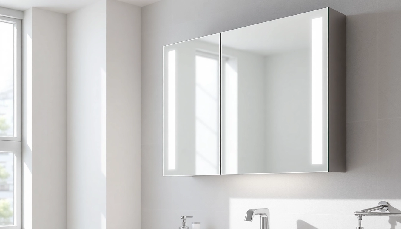 Stylish sonni Spiegelschrank with integrated LED lighting in a bright bathroom.