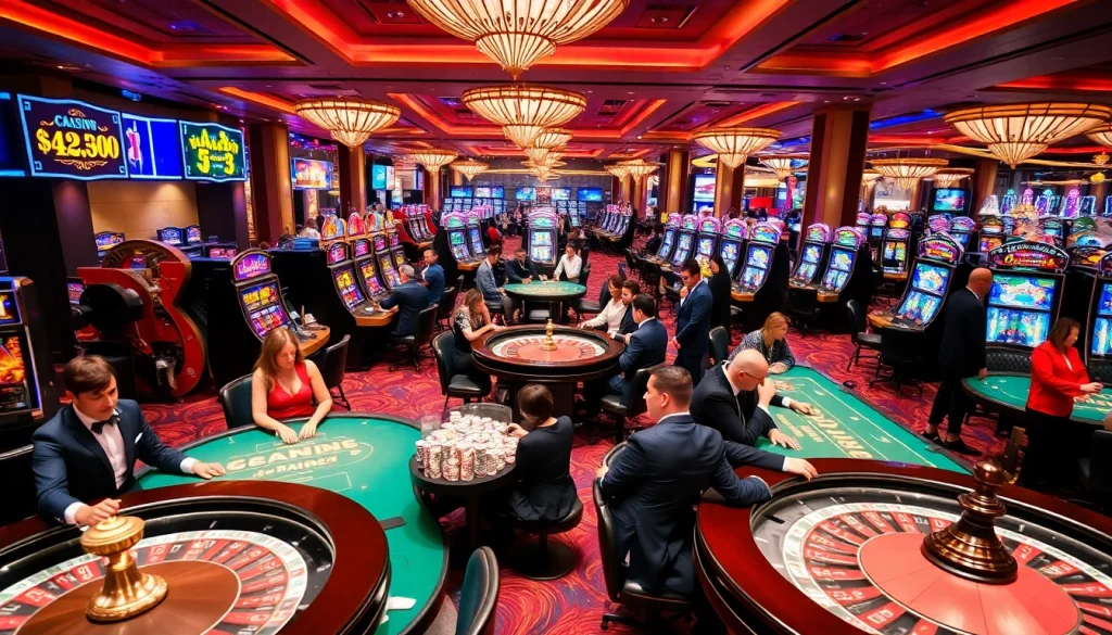 Casino gaming scene featuring KJC brand elements, showcasing vibrant tables and exciting players.
