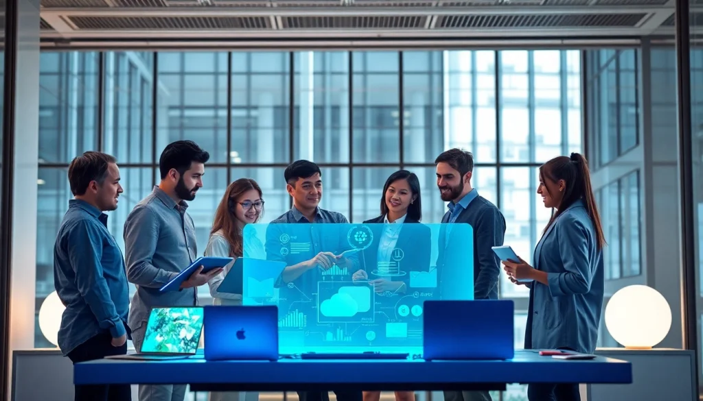 Engaging Technology workspace showcasing innovative tools and collaboration among diverse individuals.