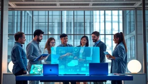 Engaging Technology workspace showcasing innovative tools and collaboration among diverse individuals.