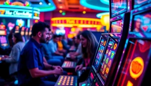 Menangkan slot gacor hari ini dengan mesin slot berwarna dan pemain beraksi dalam suasana kasino meriah.