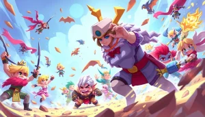 Explore thrilling Yono games characters battling in a vibrant digital art scene with vivid colors.