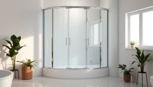 Die sonni Duschkabine in eleganter, moderner Badezimmerumgebung mit klaren Glasscheiben.