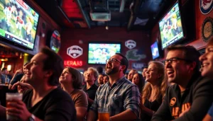 Engaging scene of South Carolina sports betting excitement in a lively bar atmosphere.