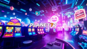 Menampilkan pengalaman mendebarkan dari permainan PLANET77 game dengan slot mesin dan elemen permainan yang menarik.