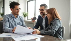 신용카드 현금화를 위한 재정 상담하는 장면, 전문가와 클라이언트가 대화 중