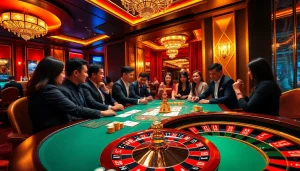 Engaging players enjoying high-stakes poker at nhà cái 88clb in a luxurious casino environment