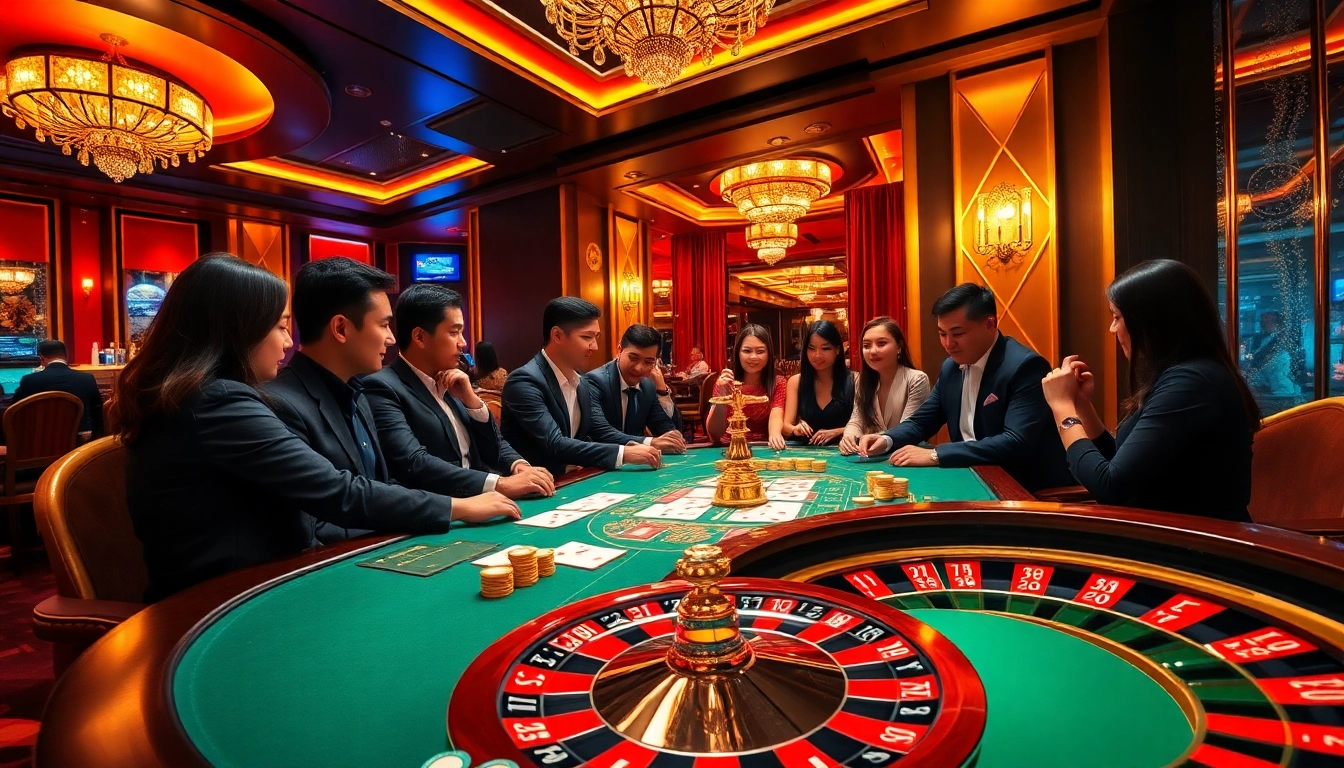Engaging players enjoying high-stakes poker at nhà cái 88clb in a luxurious casino environment