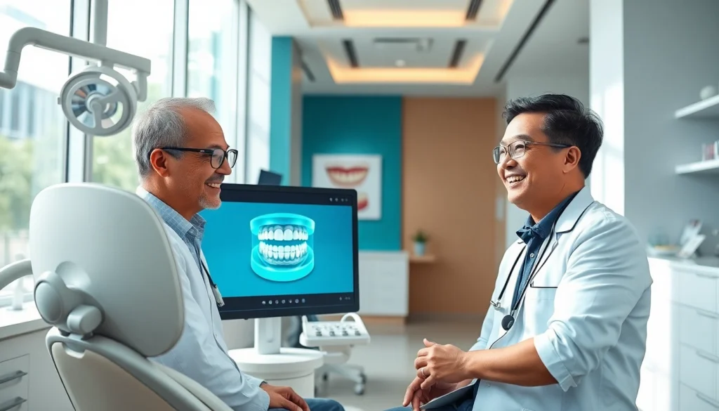 Invisalign near me in Setapak: Friendly dentist consulting with a patient about Invisalign treatment in a modern clinic.