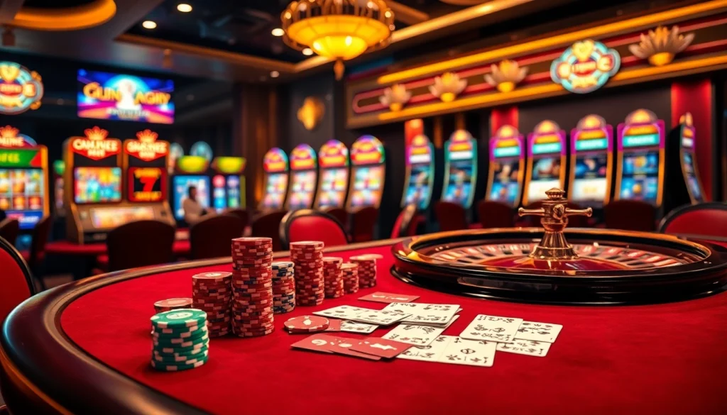 Engage in thrilling poker action at a luxurious casino with "Nếu như vậy bám vào đây" around vibrant chips and cards.