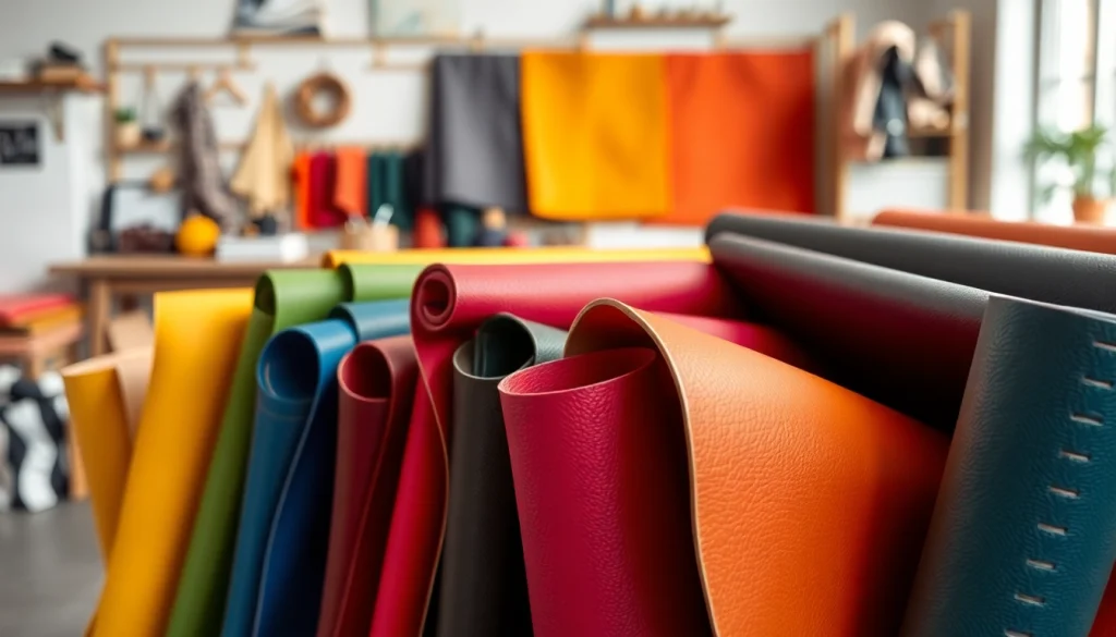 Bekijk kunst leer variëteiten met verschillende kleuren en texturen in een creatieve omgeving.