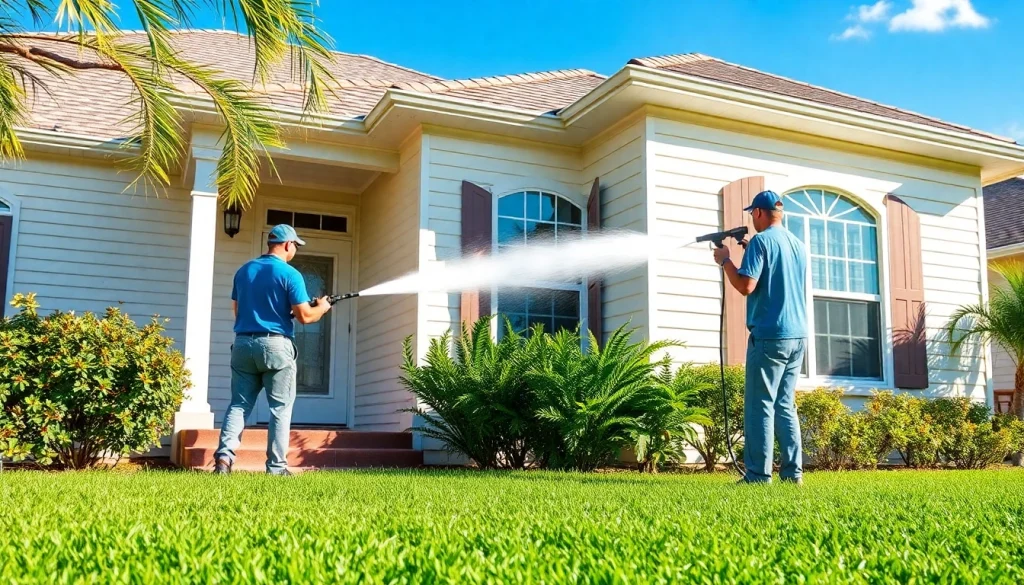 Soft wash cleaning a residential home exterior in Kissimmee, highlighting transformation and eco-friendly practices.
