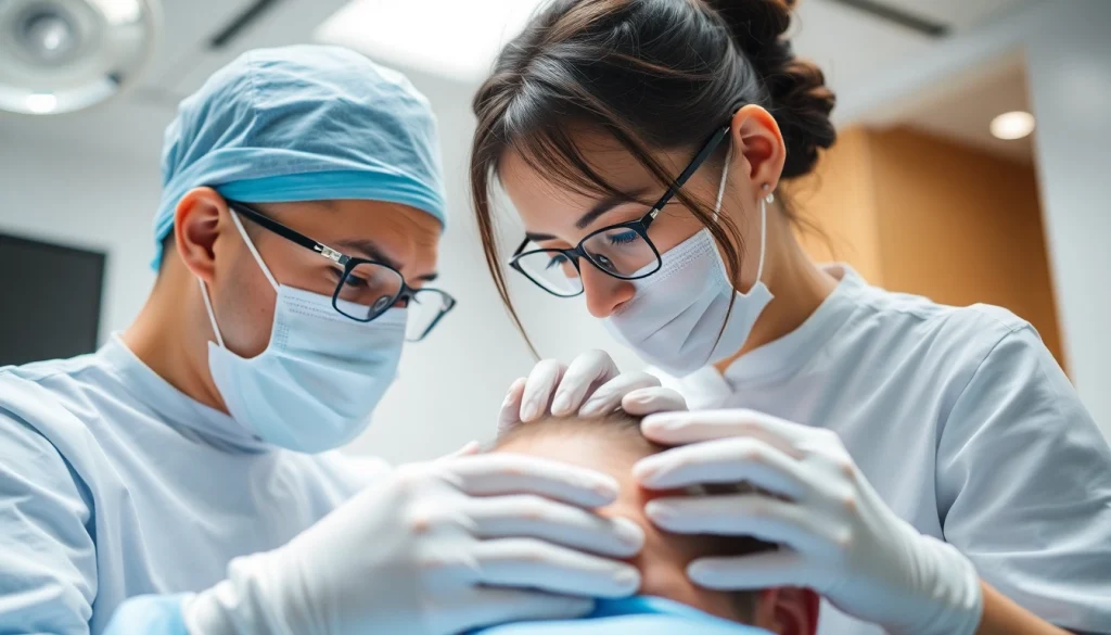 Engaging hair transplant process showcasing expertise and precision in a clinical setting.