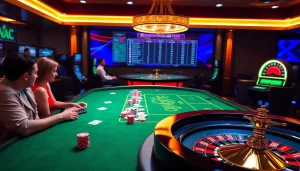 Gamblers enjoying a vibrant casino experience at bk8vn.io, surrounded by exciting tables and slot machines.