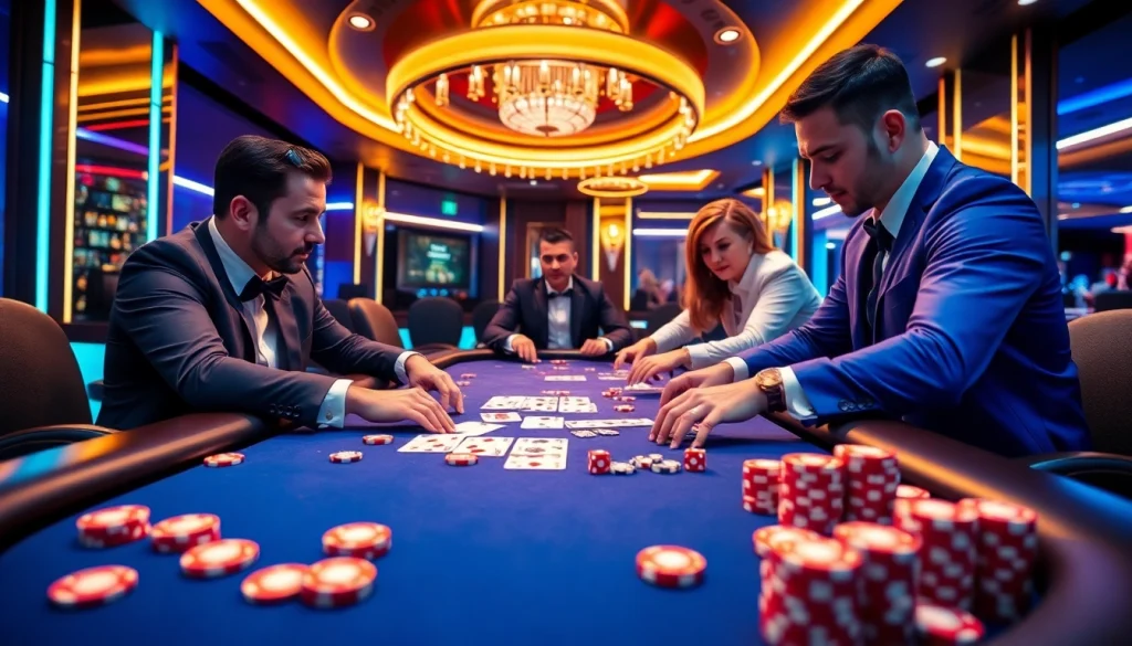 Excitement at the poker table showcasing gameplay at Marvelbet.site with chips and cards.