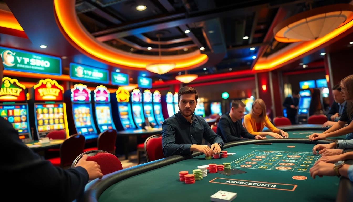 Engaging players enjoying online casinos in Canada, showcasing lively poker games and colorful slots.