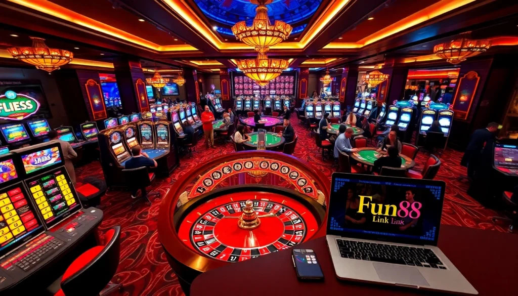Experience the excitement of gambling at a luxurious casino showcasing the Fun88 link interface.
