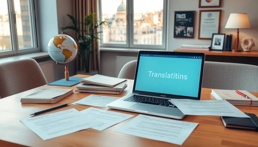 Traducteur assermenté à Marseille - espace de travail professionnel avec des documents de traduction et une technologie moderne