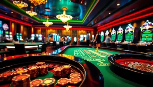 Experience thrilling gameplay at gg88bz casino with vibrant tables, poker chips, and engaging slot machines.