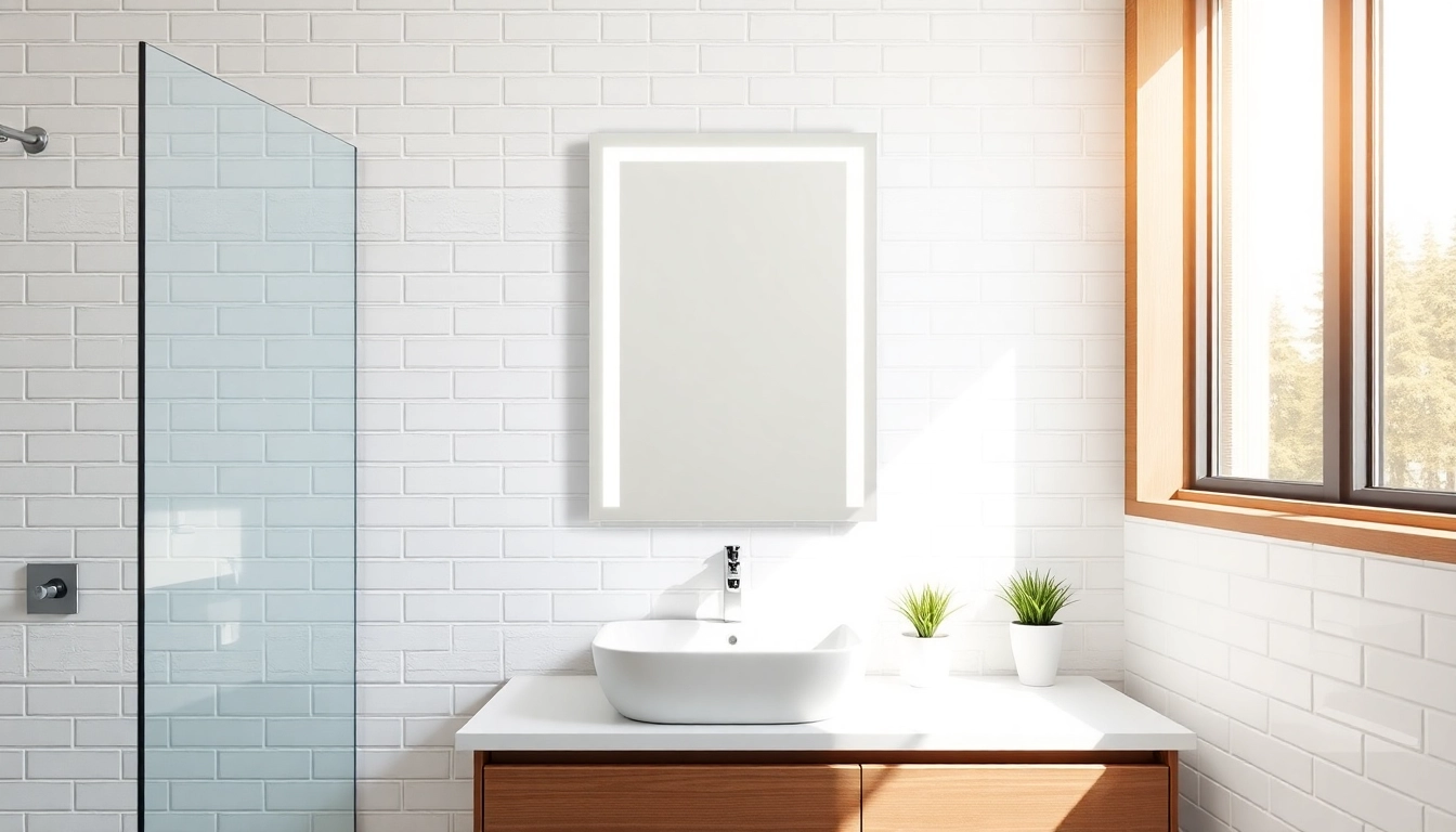 Enhance your space with a stunning mirror with lights, illuminating your stylish bathroom.