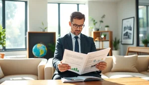 An environmental lawyer analyzing legal documents in a bright office focused on sustainability initiatives.