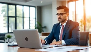 Broward County litigation lawyer consulting with clients in a bright, modern office.