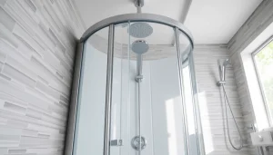 Elegante duschkabine 90x90 komplett in einem modernen Badezimmer, das Licht perfekt reflektiert.