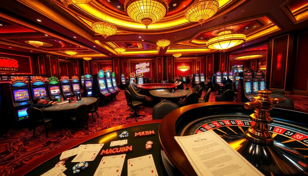 Experience the thrill of MM88 with vibrant casino tables and slot machines.