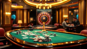 Experience situs deposit 5k action at an upscale casino table with vibrant poker chips and cards.